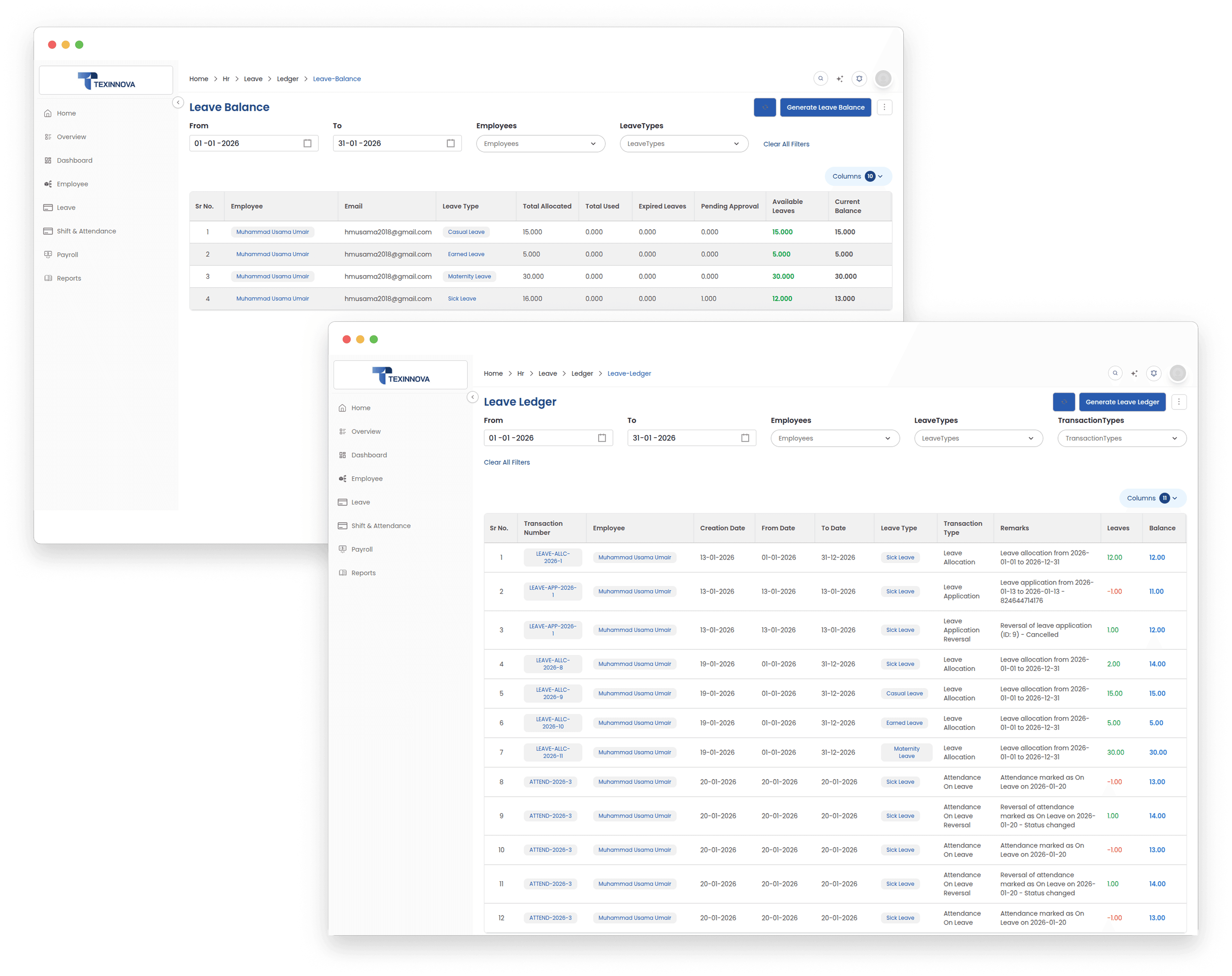 Leave Balance & Reports