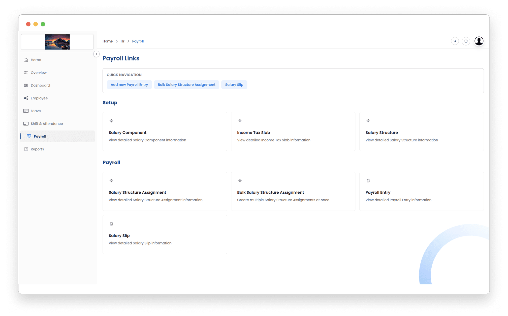 Payroll processing dashboard showing salary summary