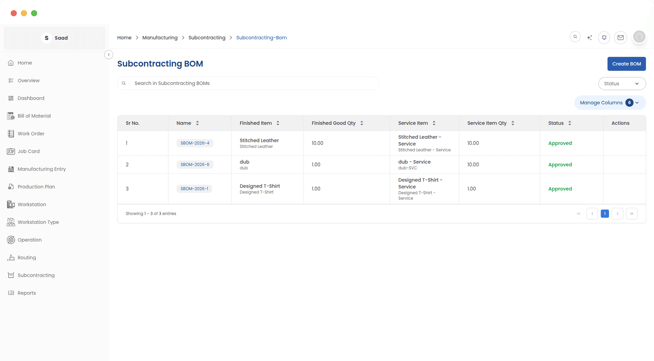 Map finished items to service items