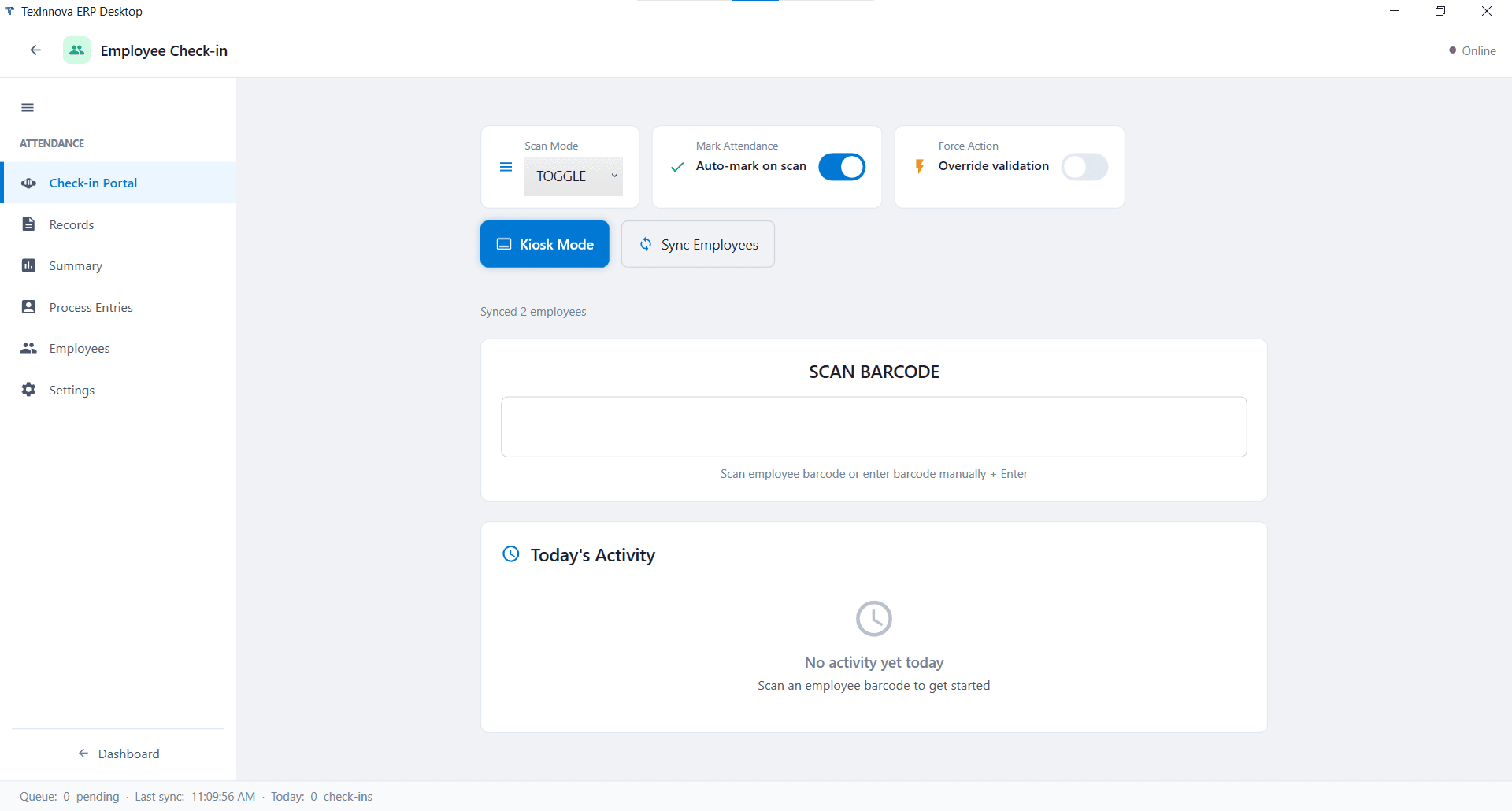 ERPX Desktop employee check-in portal