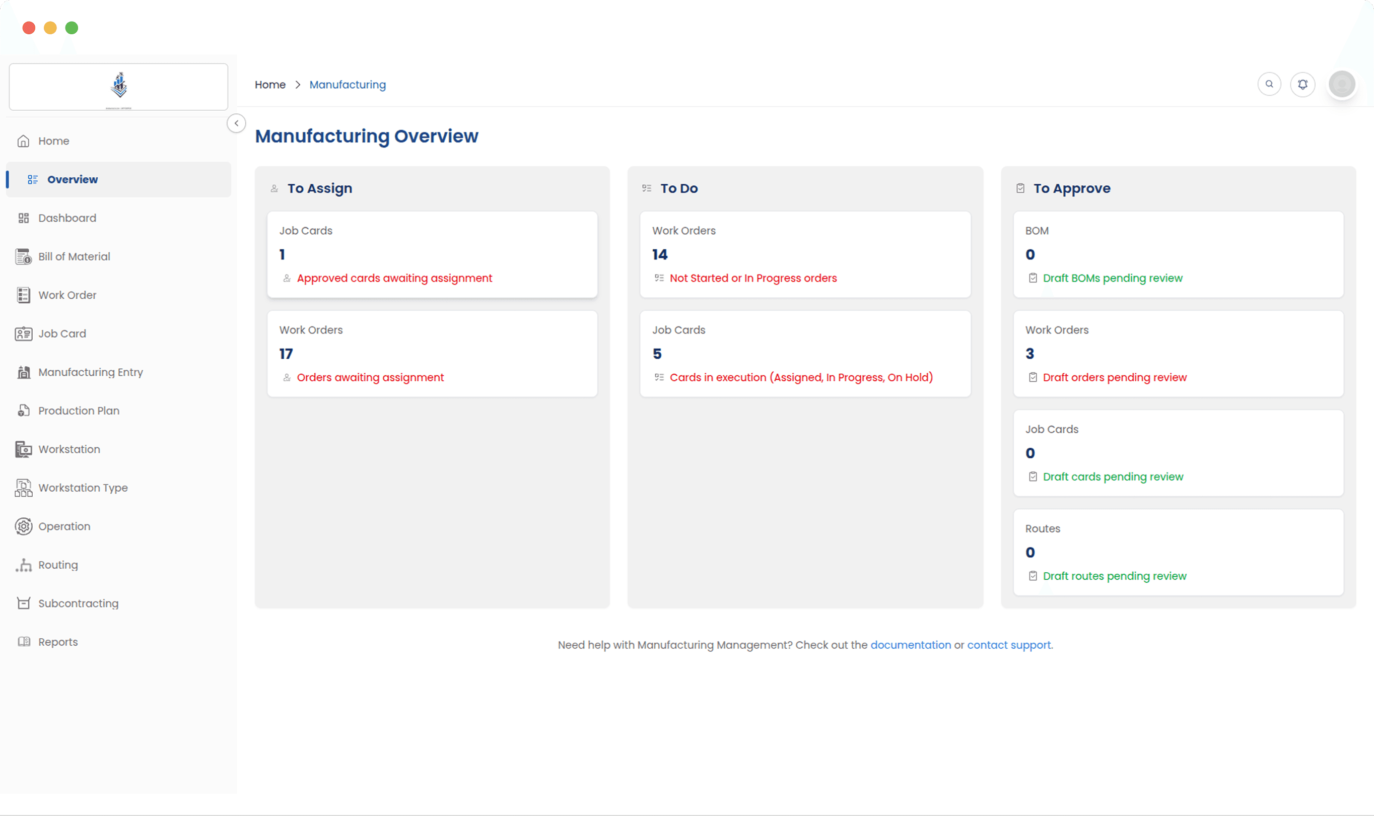 ERPX manufacturing dashboard with open work orders and production costs