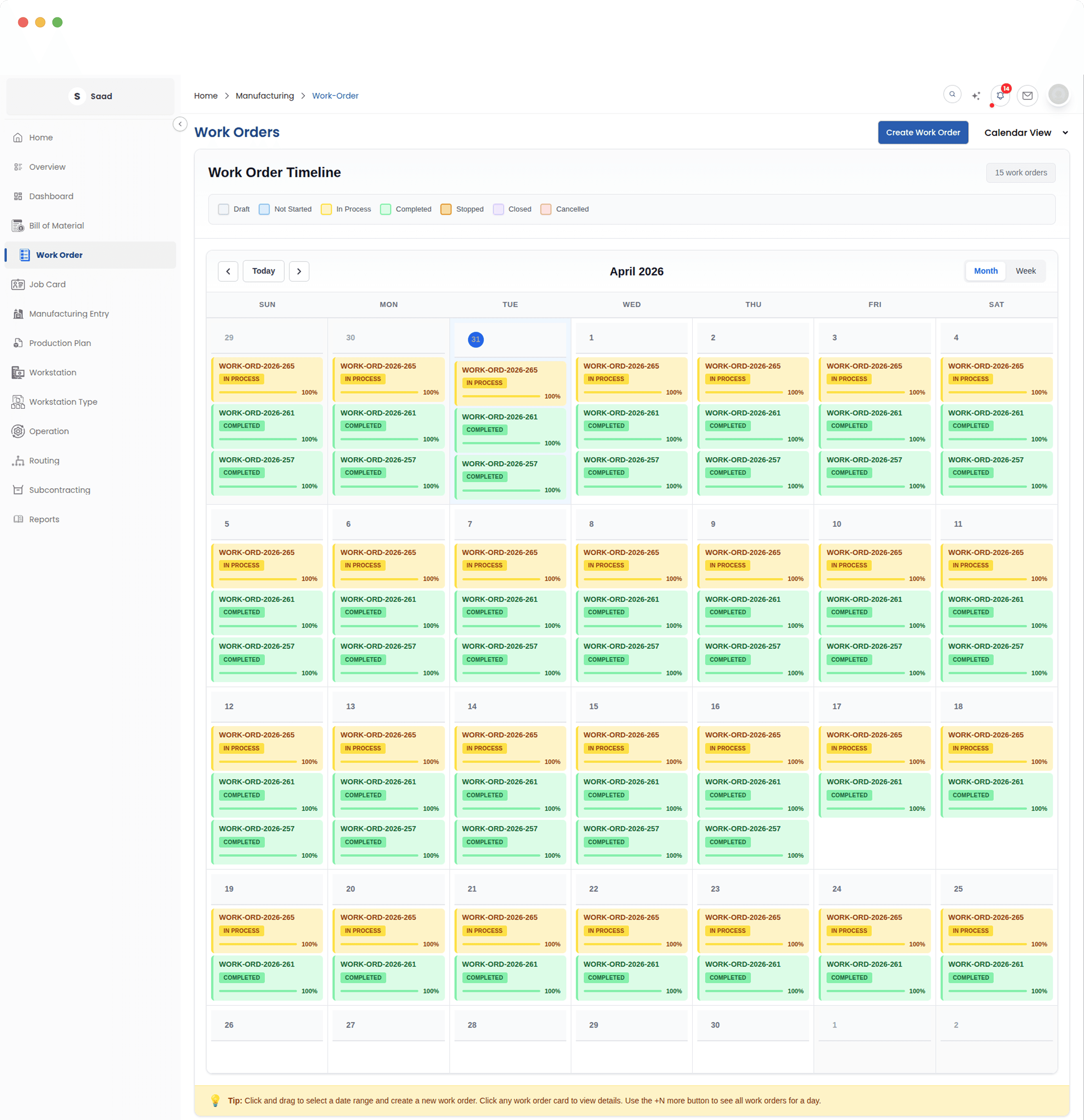 Calendar scheduling for production