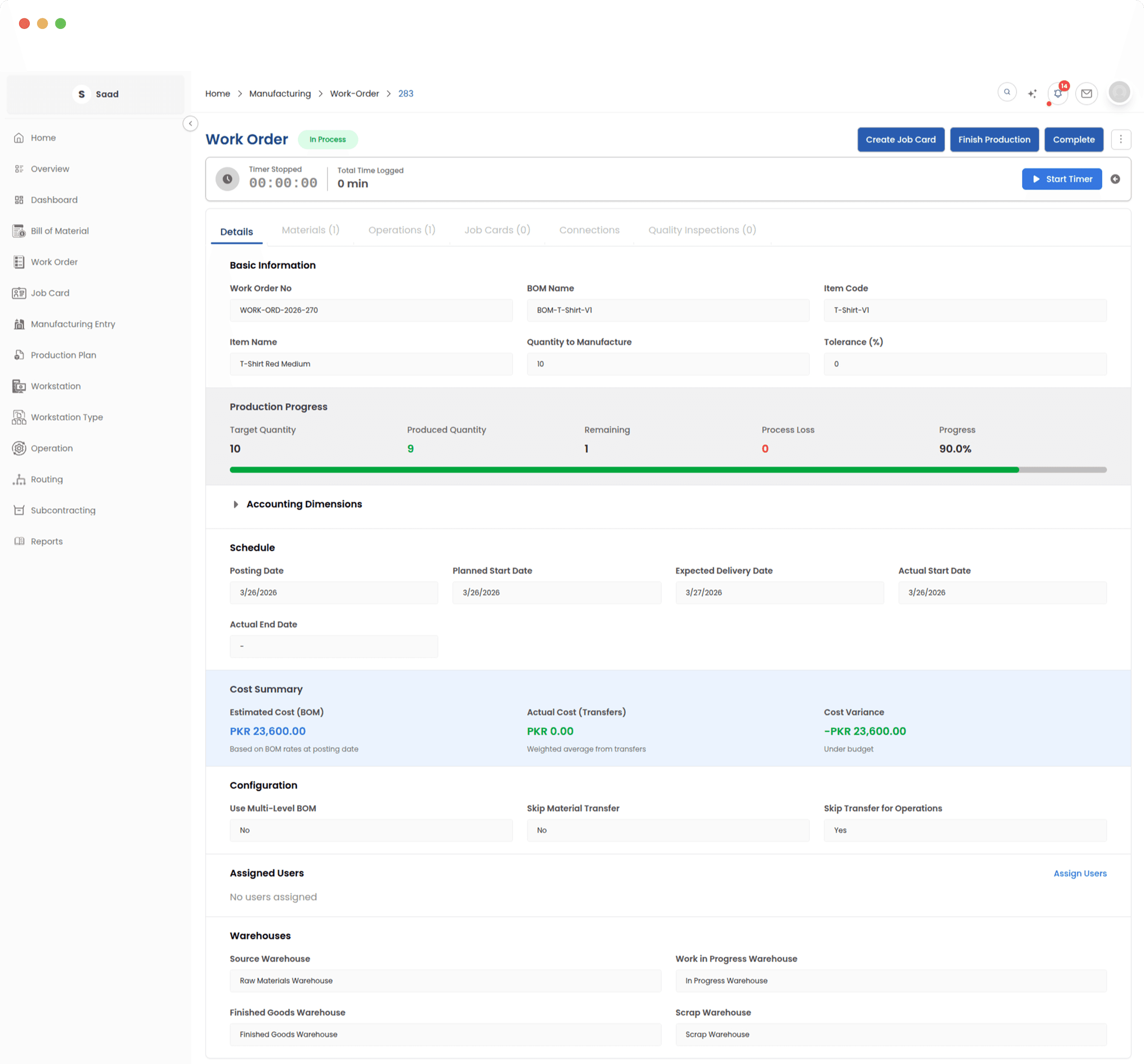 Materials, operations, and costs in one place