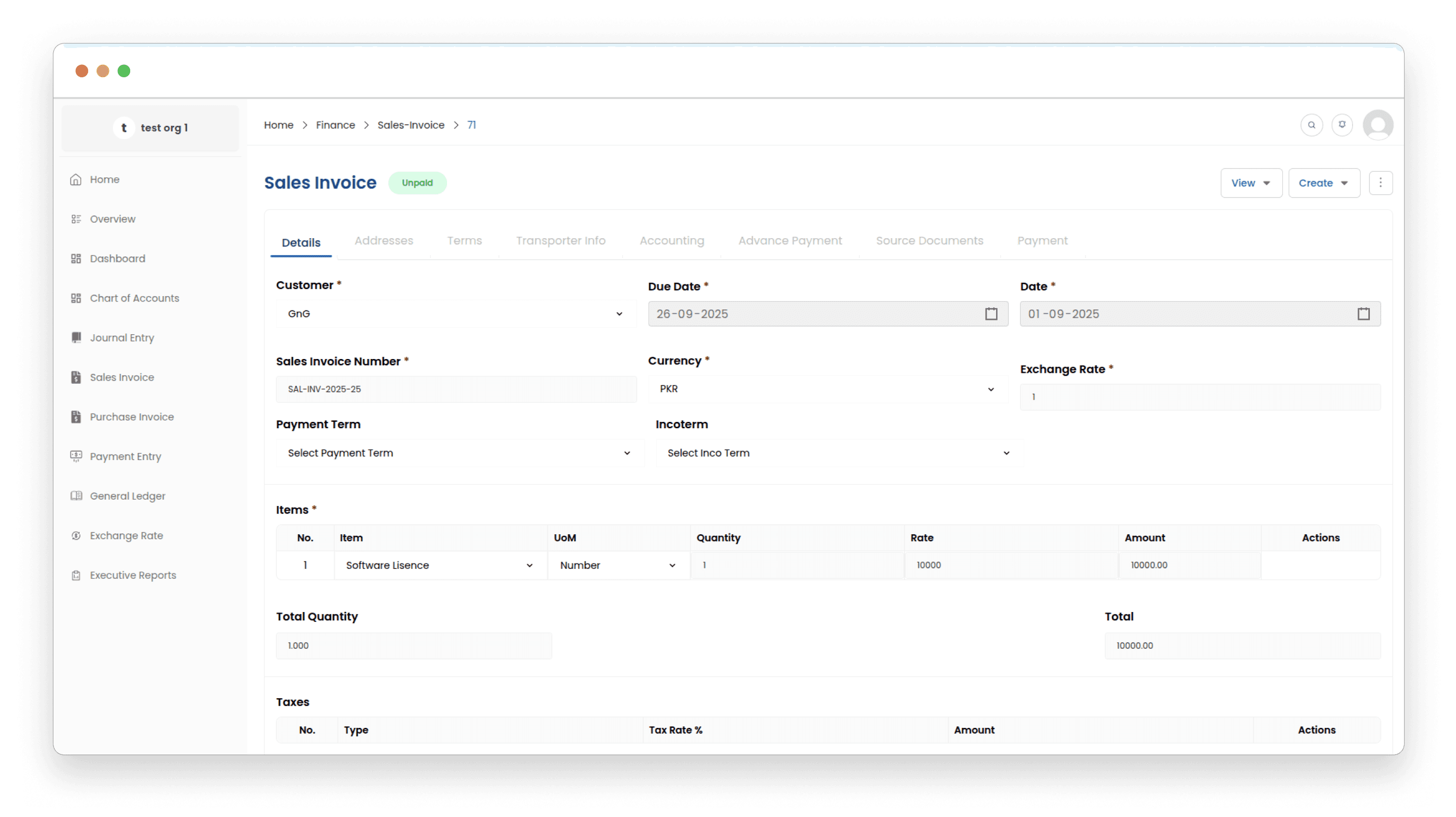 Service Sales Invoice